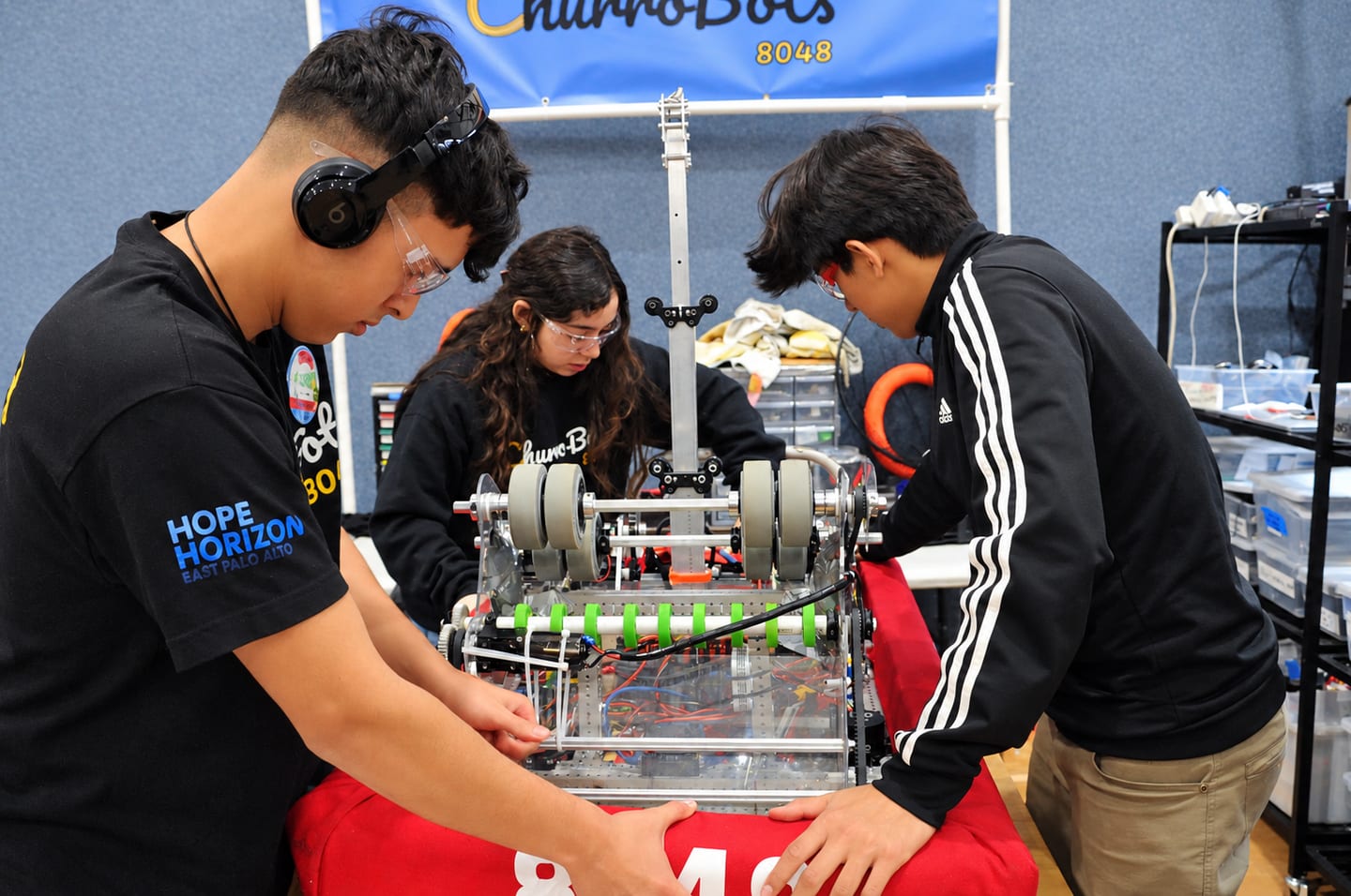Churrobots students building their competition robot